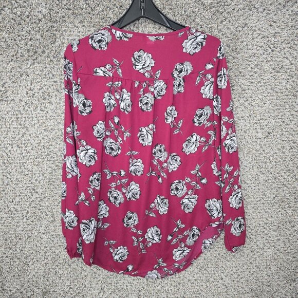 Torrid Top Womens 00 US 10 Burgundy Floral Print Semi Sheer Keyhole‎ Neck Blouse - Picture 7 of 7